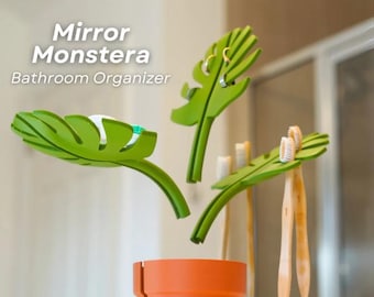 Organizador de espejo con hojas de monstera: almacenamiento decorativo para el baño de Forgecore