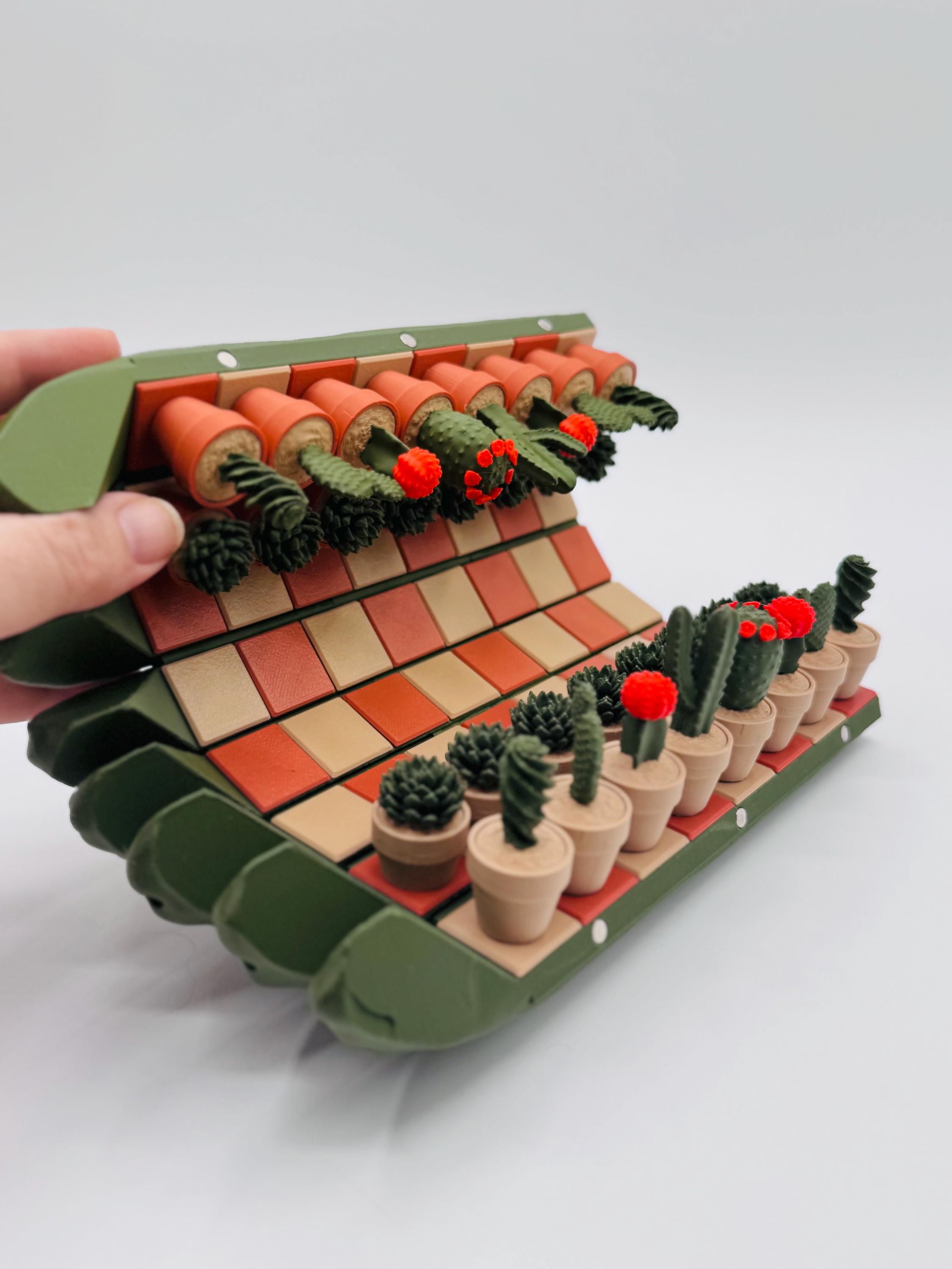 Jeu D'échecs Voyage Enroulable Thème Cactus - 32 Pièces Imprimées 3D - Avec Pot De Rangement - Pour Amateurs De Plantes