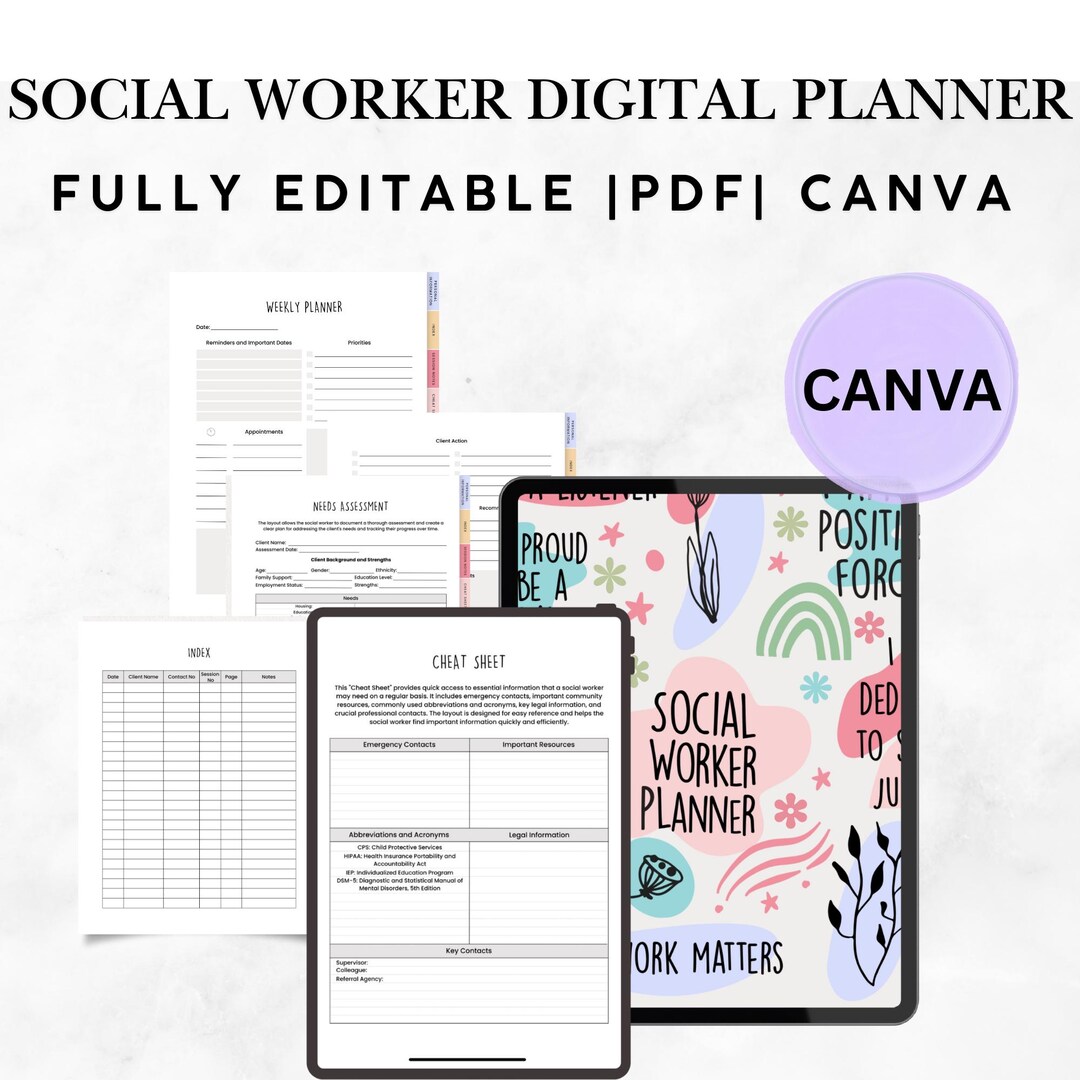 Social Worker Digital Planner | Fully Editable | Canva | PDF | Digital ...