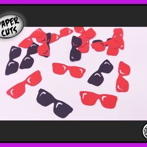 Lunettes de soleil en papier cool découpées avec des confettis kawaii, artisanat, scrapbooking, découpage, enterrement de vie de jeune fille / jeune garçon, décoration d'été, fabrication de cartes, invitation
