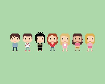 High School Girls Chibi Cross Stitch Pattern, 2000s Fan Art (PDF Download)