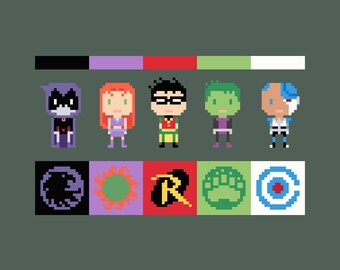 Teen Superhero Chibi Cross Stitch Pattern, Fan Art Embroidery Chart (PDF Download)