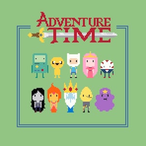 Op avontuur geïnspireerde pdf met chibi-kruissteek – digitale download, Finn & Jake-borduurwerk, kawaii-cartoonpatroon, BMO-handwerkkaart