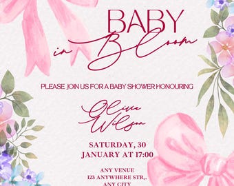 Szablon zaproszenia na baby shower do druku | Edytowalne zaproszenie Canva | Natychmiastowe pobranie w wersji cyfrowej