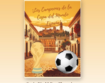 Plakat z Mistrzostwami Świata w Hiszpanii 2026, styl vintage, Campeones del Mundo