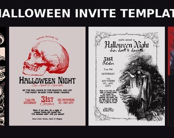 Zestaw zaproszeń na imprezę Halloween | 8 szablonów do druku | Zestaw upiornych, edytowalnych ulotek