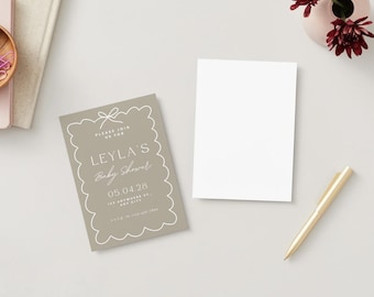 Edytowalne zaproszenie na baby shower: minimalistyczny pastelowy projekt cyfrowy