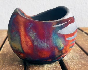 4 inch Raku Pottery Vase -rainbow handmade ceramic home decor gift - Hikari vase