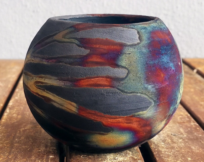 4 inch Raku Pottery Vase -rainbow handmade ceramic home decor gift - Zen vase