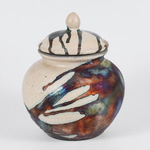 Urna de cerámica Raku de edición limitada de 7,9 pulgadas - Recipiente conmemorativo de cerámica hecho a mano de 85 pulgadas cúbicas - Número de serie: 55 Art Deco boho