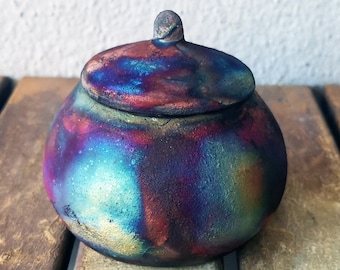 2.4 inch width Raku Pottery AI Mini Urn - 3.4 oz capacity handmade ceramic memorial vessel