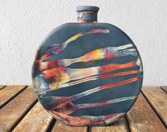 6.1 inch Raku Pottery Vase - rainbow handmade ceramic home decor gift - Kumo vase