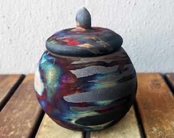 4 inch width Raku Pottery Kioku Small Urn - 12 oz capacity handmade ceramic memorial vessel