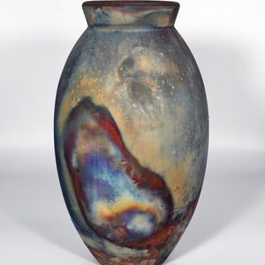 13.5 inch Limited Edition Raku Pottery Oval Vase  -collectible handmade ceramic home decor gift - Serial No : 867   Art Deco boho