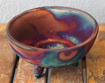 5.5 inch Raku Pottery Bowl -rainbow handmade ceramic home decor gift - Mizu raku decorative bowl