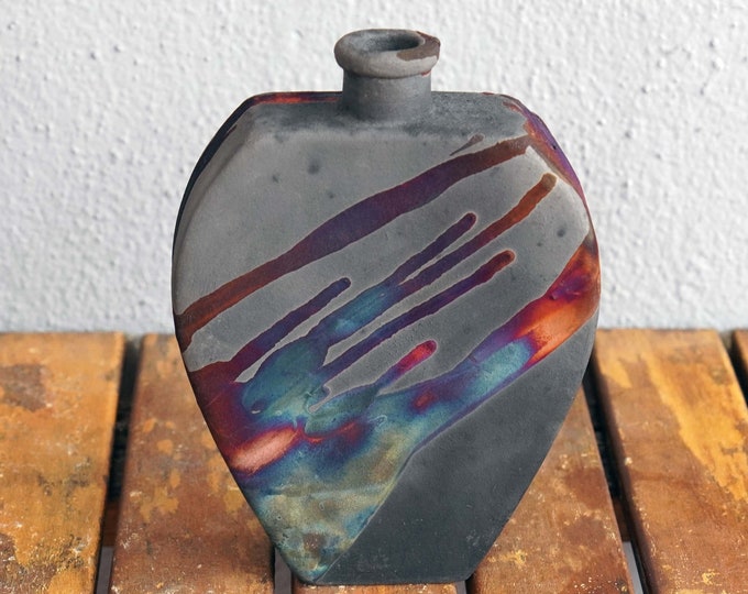 6.3 inch Raku Pottery Vase - rainbow handmade ceramic home decor gift - Nozomu vase