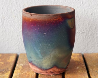 5.1 inch Raku Pottery Vase -rainbow handmade ceramic home decor gift - Shinsen wide vase caddy