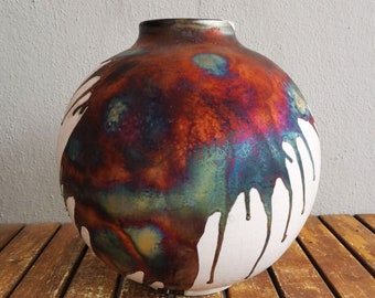 11 inch Raku Pottery Globe Vase PRE-ORDER - collectible handmade ceramic home decor gift