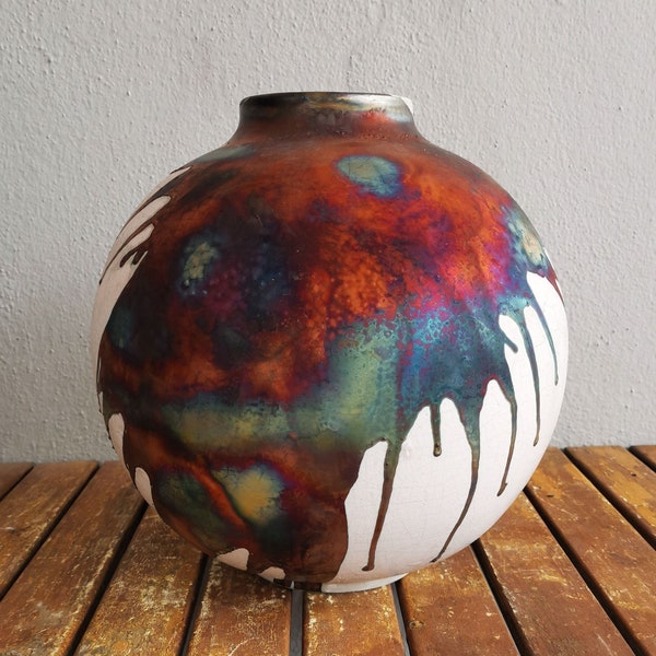 11 inch Raku Pottery Globe Vase PRE-ORDER - collectible handmade ceramic home decor gift