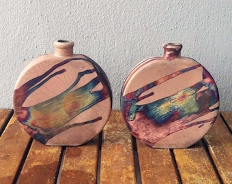 6.1 inch Raku Pottery Vase Gift Pack -rainbow handmade ceramic wall decor gift - Kumo Vase - 2 Pack