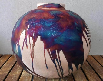 13 inch Raku Pottery Globe XL Vase PRE-ORDER - collectible handmade ceramic home decor gift