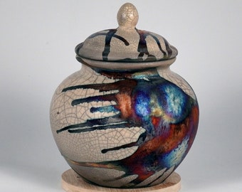 7.9 inch Limited Edition Raku Pottery Urn  - 85 cubic inches handmade ceramic memorial vessel - Serial Number : 8000050