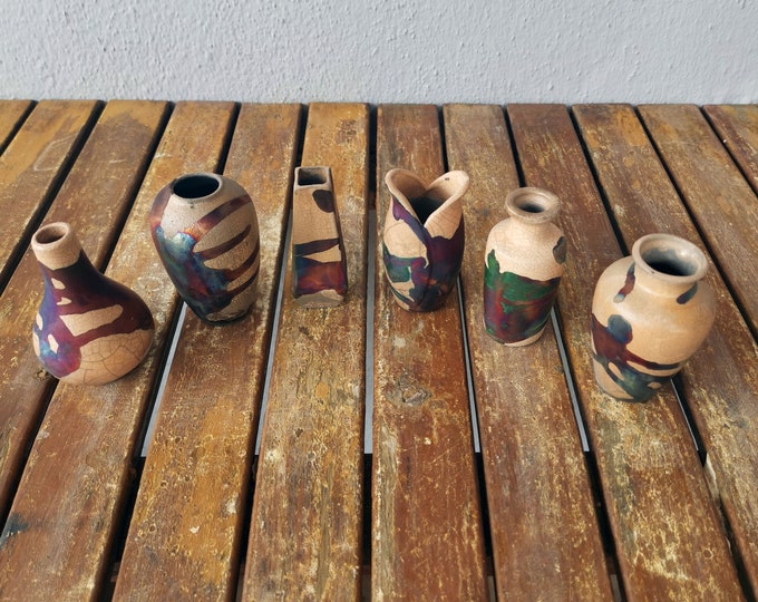 3.5 inch Raku Pottery Hana Set Mini Vase - collectible handmade ceramic home decor gift