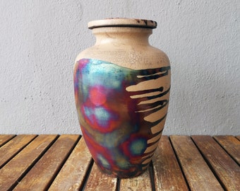 10.4 inch Limited Edition Large Raku Pottery Urn  - 170 cubic inches handmade ceramic memorial vessel - Serial Number : 8000001