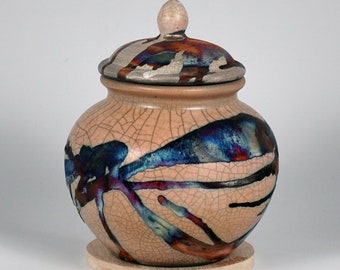 7.9 inch Limited Edition Raku Pottery Urn  - 85 cubic inches handmade ceramic memorial vessel - Serial Number : 8000114