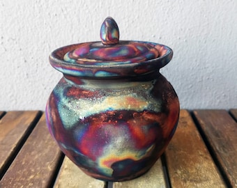 5.3 inch width Raku Pottery Heiwa Urn - 18.6 oz capacity handmade ceramic memorial vessel