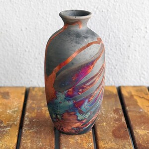 Koban 7 inch raku pottery clay vase - home decor birthday gift