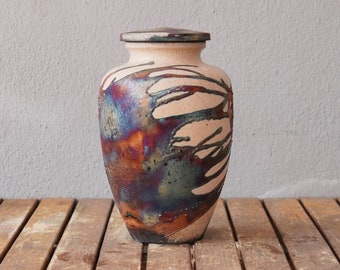 10.4 inch Large Raku Pottery Urn PRE-ORDER - 170 cubic inches handmade ceramic memorial vessel