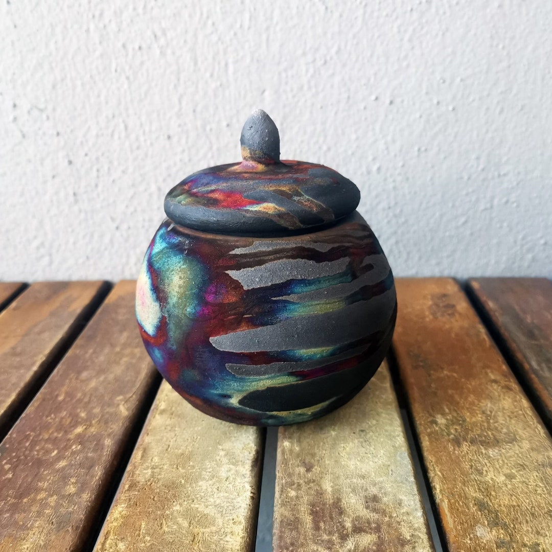 4 Inch Width Raku Pottery Kioku Small Urn - 12 Oz Capacity Handmade ...