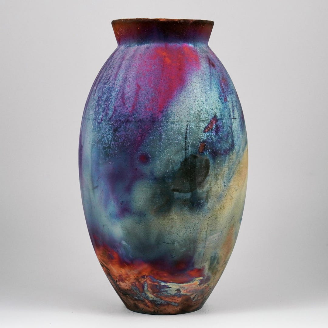 13.5 Inch Raku Pottery Oval Vase (pre-order) - Collectible