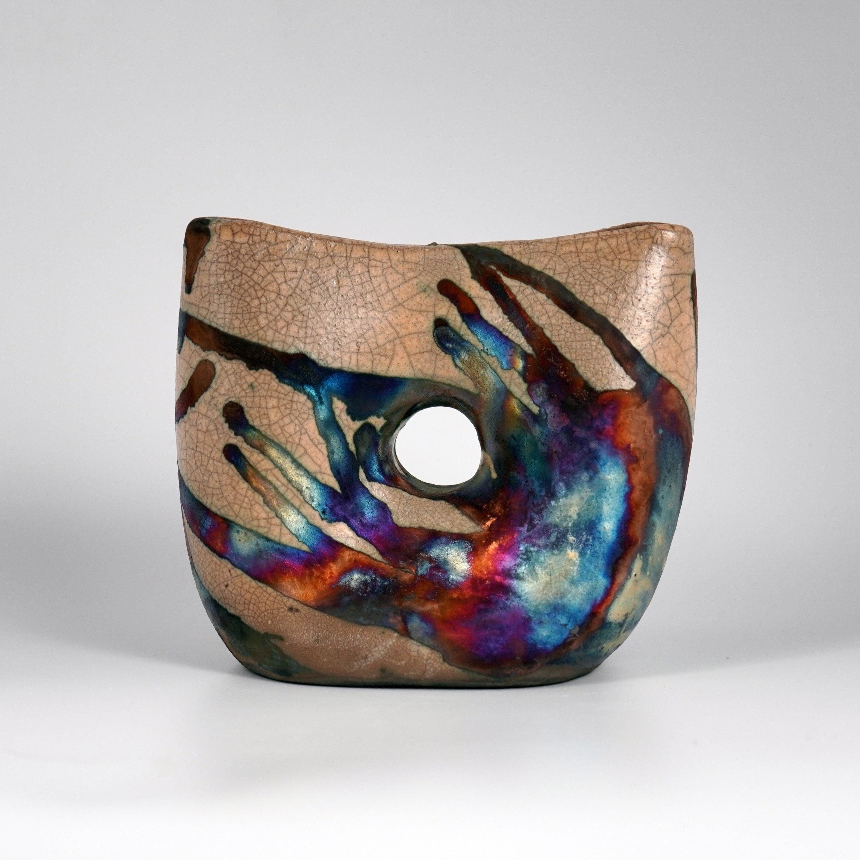 RAAQUU Dokutsu 5" Raku Pottery Vase - home decor birthday day wall art gift for her - Half Copper