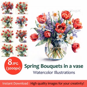 Flower Clipart Bouquet Tulips, daffodils, spring flower bundle Illustration, for Wedding Invitations, Digital Prints, Collages, Card Making