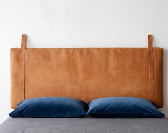 Cabecero de pared de cuero - Cabecero tapizado de cuero de grano completo para cama king y queen - Panel de pared de cuero marroquí hecho a mano - Decoración moderna para dormitorio