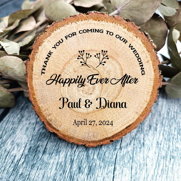 Custom Wood Slice Wedding Favors - Laser Engraved with Couples' Names and Wedding Date- Personalized Engraved Favors- Wedding Thank You Gift