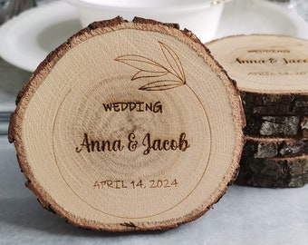 Customized Coaster as Rustic Wedding Party Favors - Wood Coasters as Wedding Favors for Guests in Bulk - Coaster Wedding Table Decor Gifts