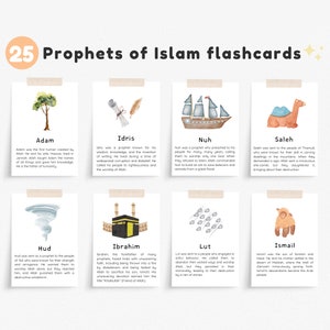 25 profeten in de koran en de islam. Islamitische printbare en digitale kaarten, islamitische flashcards, moslimkinderen/kinderen, hulpmiddelen voor thuisonderwijs