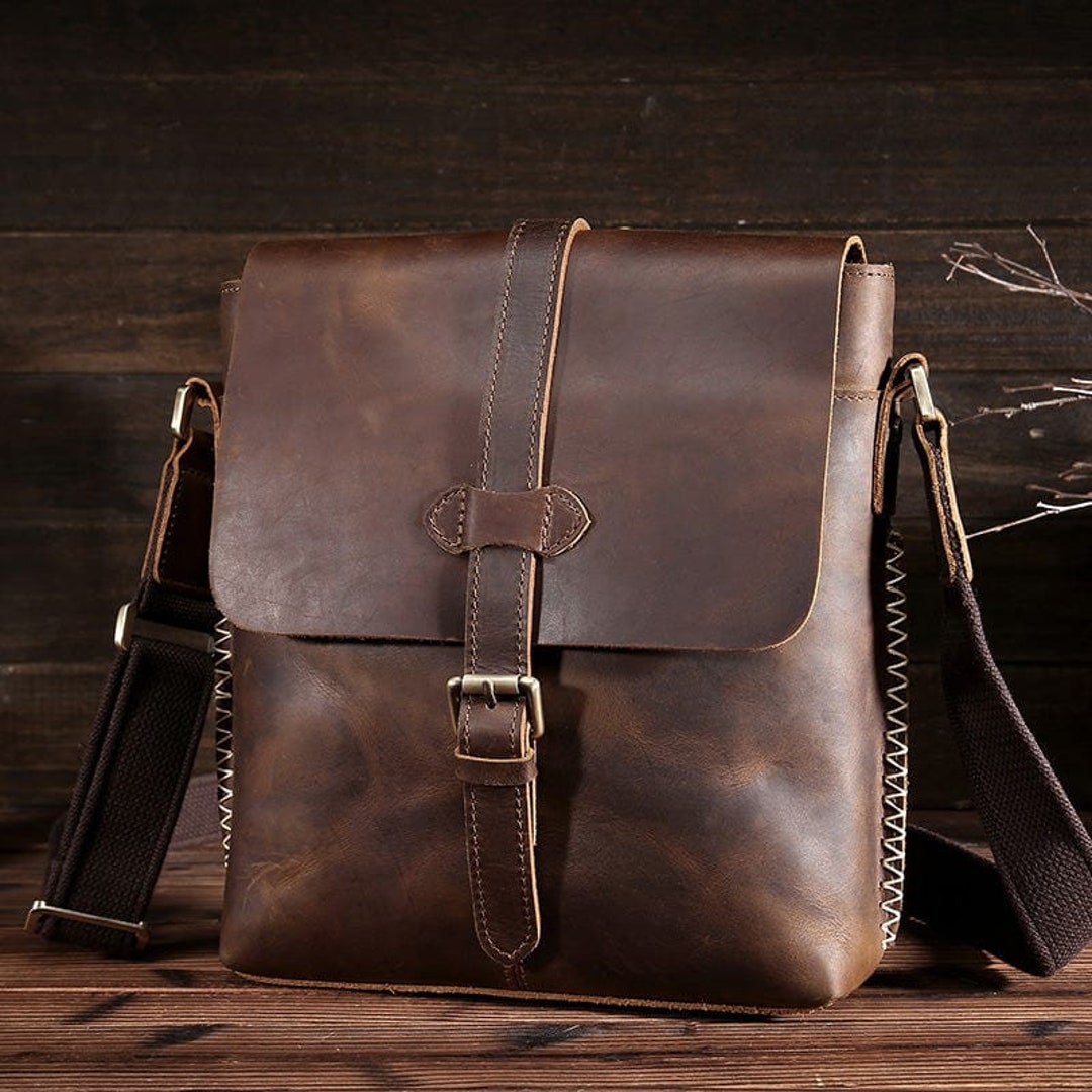 Men's Leather Top Leather Messenger Bag Etsy