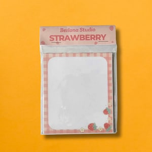 Pink strawberry memo pads, strawberries memo pad, berries notepad, cute plaid farm fruit memos, kawaii berry fruity food lover note pad gift