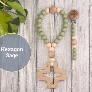 My First Prayer Rope & Orthodox Cross Pacifier Clip in the Hexagon Sage design! The BEST Orthodox gift at Pascha, Christmas or Baptisms!