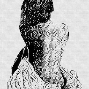 PDF cross stitch pattern. Woman from behind. Monochrome