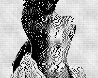 Modèle de point de croix PDF. Femme par derrière. Monochromes