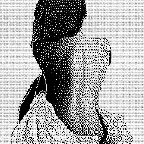 Patrón de punto de cruz PDF. Mujer de espaldas. Monocromático