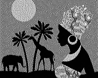 Modèle de point de croix PDF. Femme africaine monochrome.