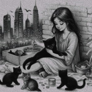 PDF cross stitch pattern. Girl with kittens