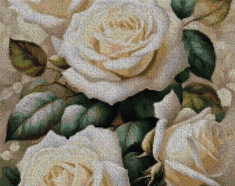 PDF cross stitch pattern. White roses