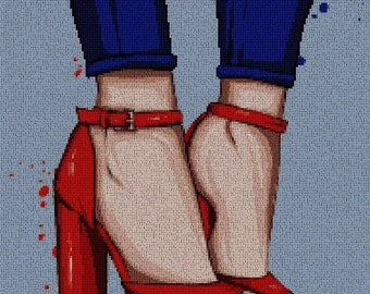 Patrón de punto de cruz PDF. Arte Pop. Zapatos rojos